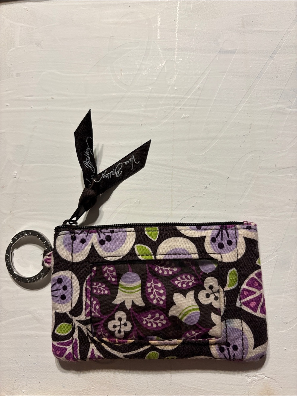 Vera Bradley Quilted Zip Card Case in Purple, Green & Black Floral